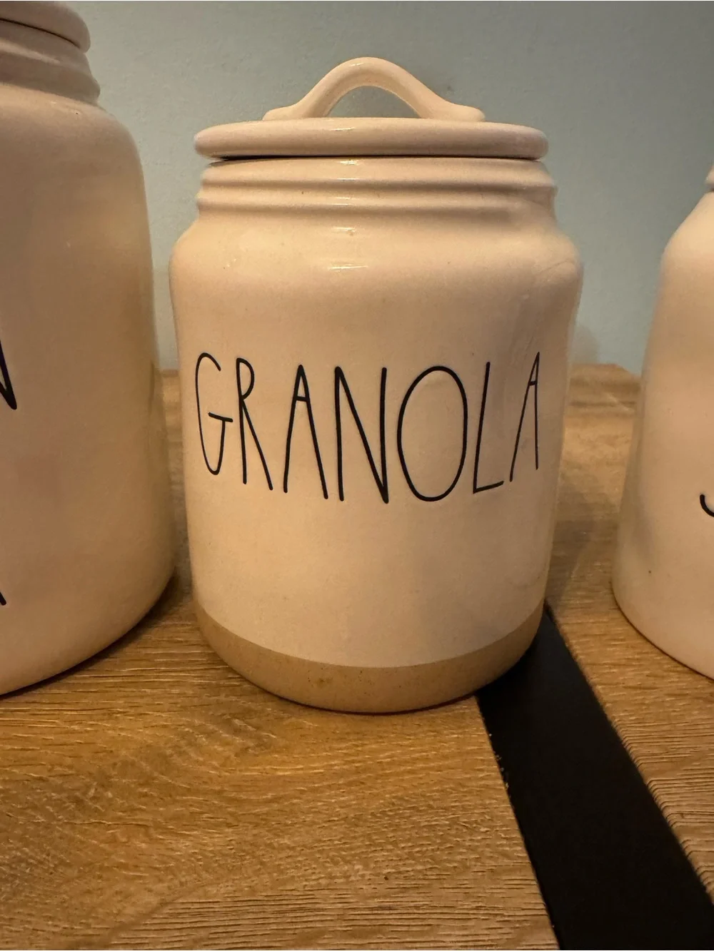 Rae Dunn Granola Ceramic Canister - Cream Stoneware Kitchen Storage